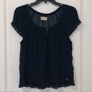 Abercrombie and Fitch Navy Blue Sheer Chiffon Sweet Blouse